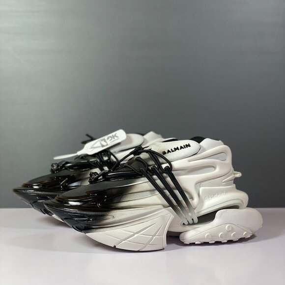 Balmain Unicorn Black And White Leather Sneakers - Picture 2 of 9